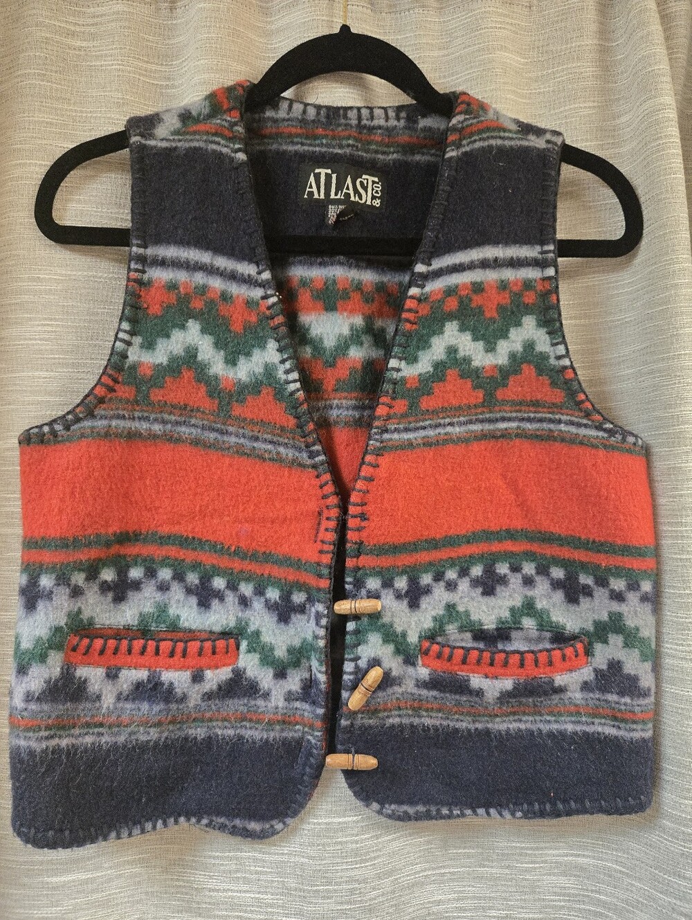 Vintage At Last & Co Wool Aztec-print Vest